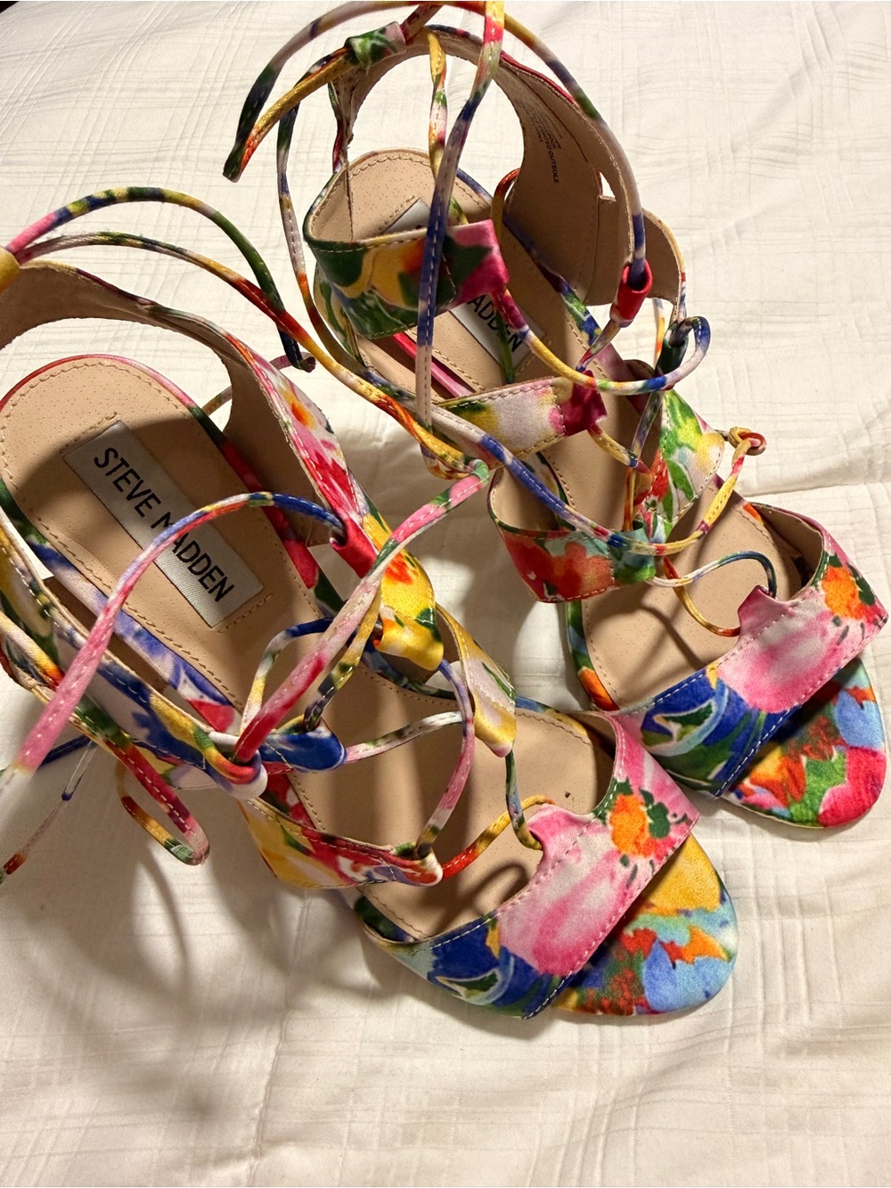 Steve Madden Floral Multicolor Lace-Up Heeled Sandals